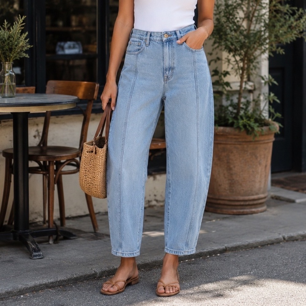 Kensie The Jessica High Rise Cropped Barrel Jeans Womens 8/29 Light Blue